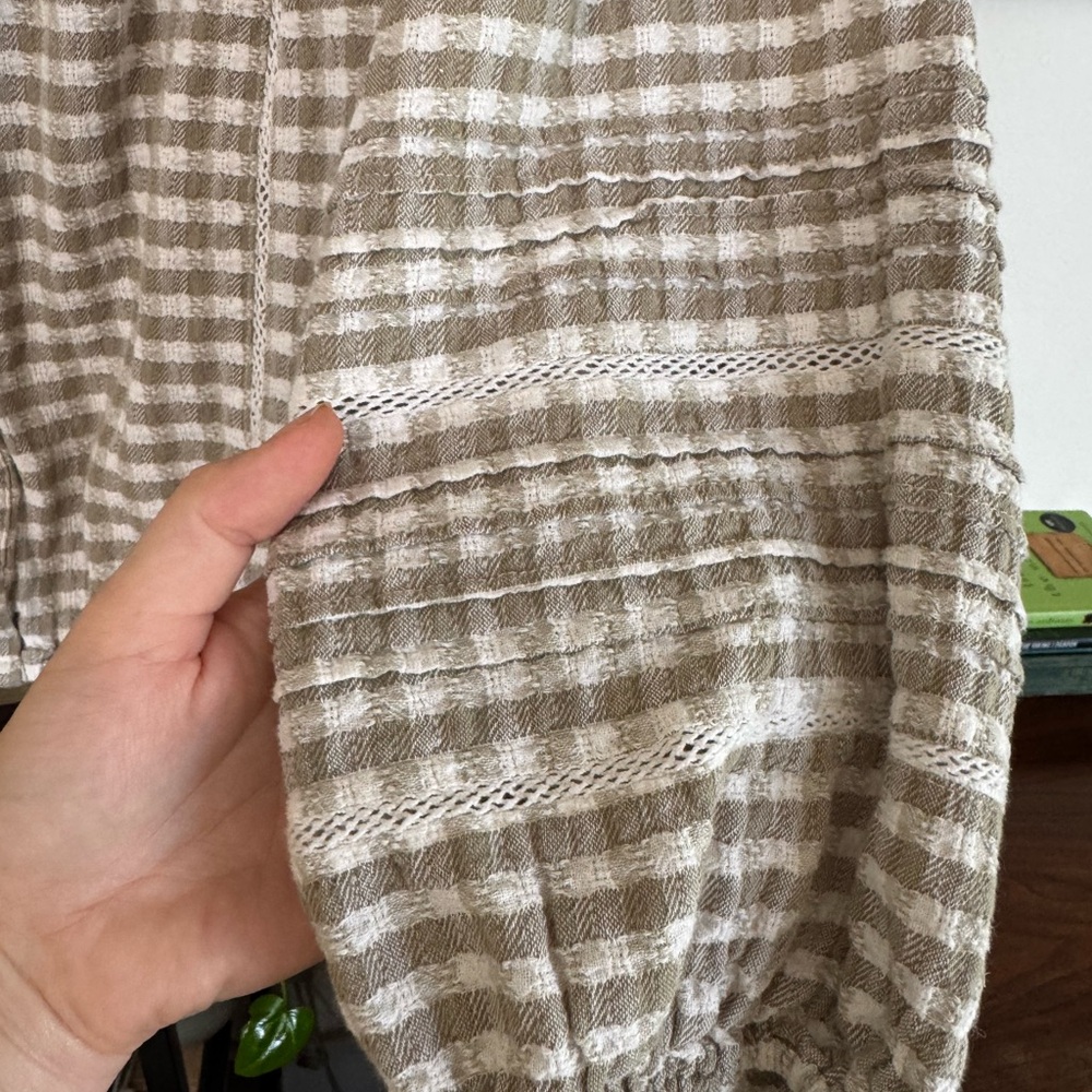 Rylee + Cru Checkered Blouse - Cream and green s - Picture 2 of 2